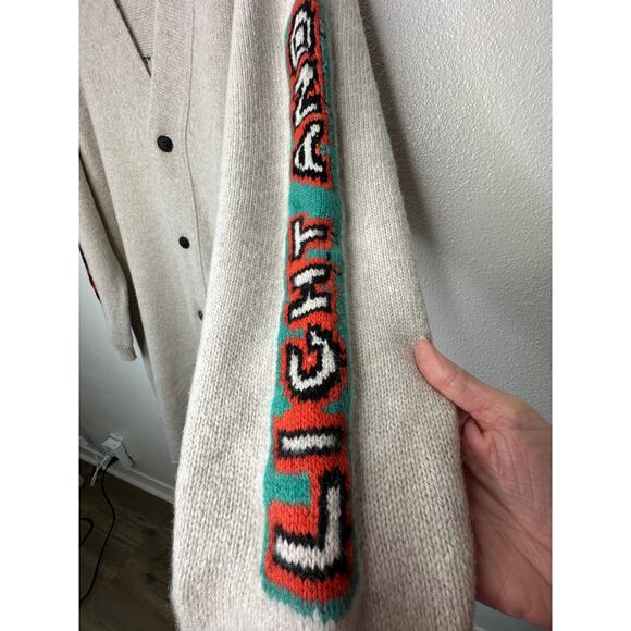 The Elder Statesman Tan Intarsia Long Line Cashmere Cardigan L - Picture 6 of 14